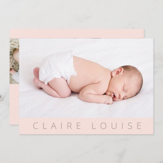 Faire-part Modern|Blush Pink|Photo Collage Bébé Fille Naissan (Devant / Derrière)