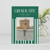 Faire-part Modern Bold 2-Photo Green Striped Graduation (Debout devant)