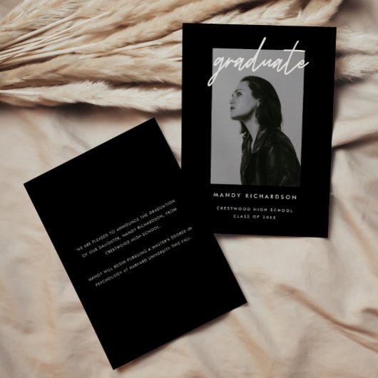 Faire-part Modern Bold Black Script Photo Graduation