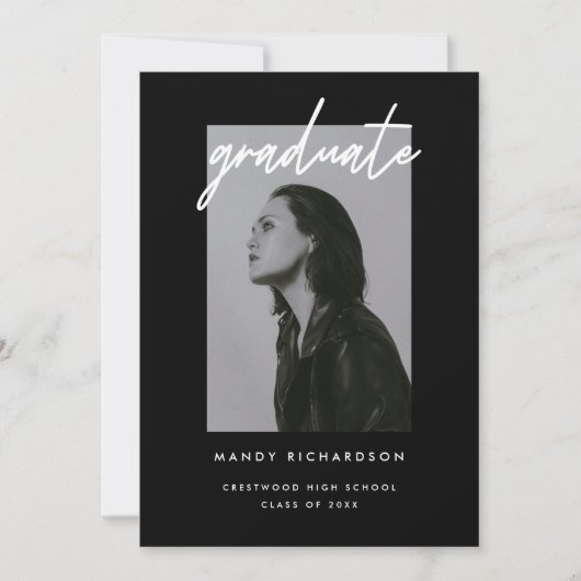 Faire-part Modern Bold Black Script Photo Graduation (Devant)