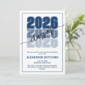 Faire-part Modern Bold Class of 2026 Navy Blue Graduation (Debout devant)