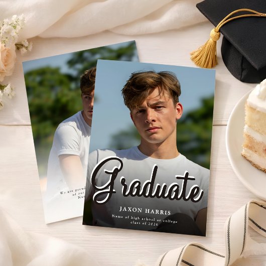 Faire-part Modern Double Sided Photo Graduation Announcement