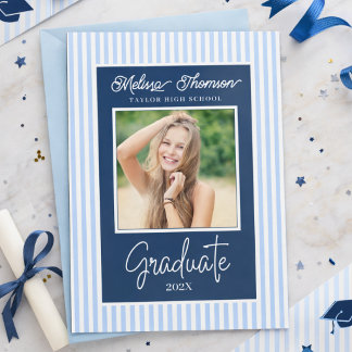 Faire-part Modern Elegant Blue White Photo Graduation  