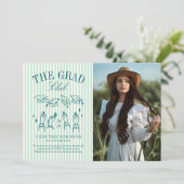 Faire-part Modern Green and White Stripe Photo Graduation (Debout devant)