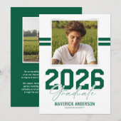 Faire-part Modern Green Masculine Photo Graduation (Devant / Derrière)