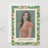 Faire-part Modern Green Pink Floral Photo Graduation (Devant)