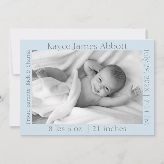 Faire-part Modern Grey sur Blue Photo Naissance (Devant)