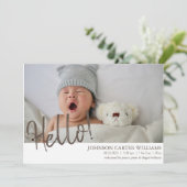 Faire-part Modern Hello Script 4 Photos Naissance (Debout devant)