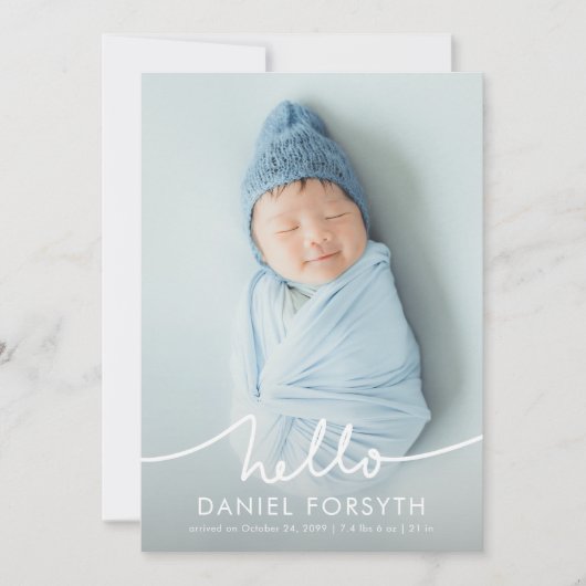 Faire-part Modern Hello Script Newborn Baby Photo Birth (Devant)