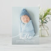 Faire-part Modern Hello Script Newborn Baby Photo Birth (Debout devant)