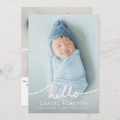 Faire-part Modern Hello Script Newborn Baby Photo Birth (Devant / Derrière)