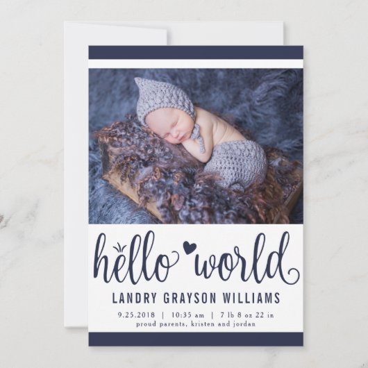 Faire-part Modern Hello World Marine Photo Birth Stat (Devant)