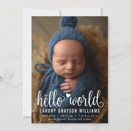 Faire-part Modern Hello World Photo Birth Stat (Devant)