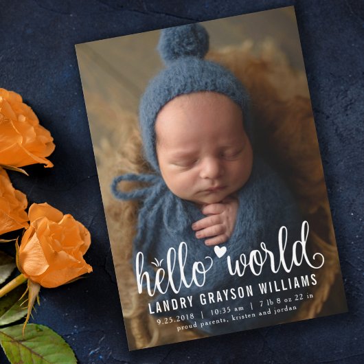 Faire-part Modern Hello World Photo Birth Stat