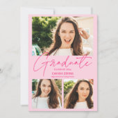 Faire-part Modern hot pink 3 photos collage graduation (Devant)