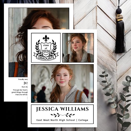 Faire-part Modern Laurels 3 Photo Class of 2026 Graduation 