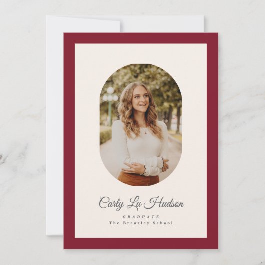 Faire-part Modern Maroon Oval High School Photo Graduate (Devant)