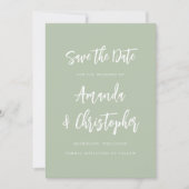 Faire-part Modern Minimalist Script Sage Green Save the Date (Devant)