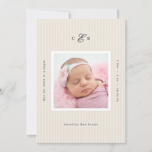 Faire-part Modern Monogram Photo Birth Announcement (Devant)