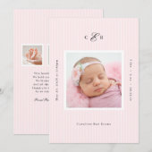 Faire-part Modern Monogram Photo Birth Announcement (Devant / Derrière)