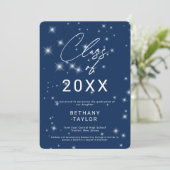 Faire-part Modern Navy Blue & White Sparkle Graduation (Debout devant)