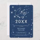 Faire-part Modern Navy Blue & White Sparkle Graduation (Devant)