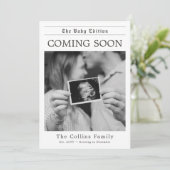 Faire-part Modern Newspaper Black and White Pregnancy Reveal (Debout devant)