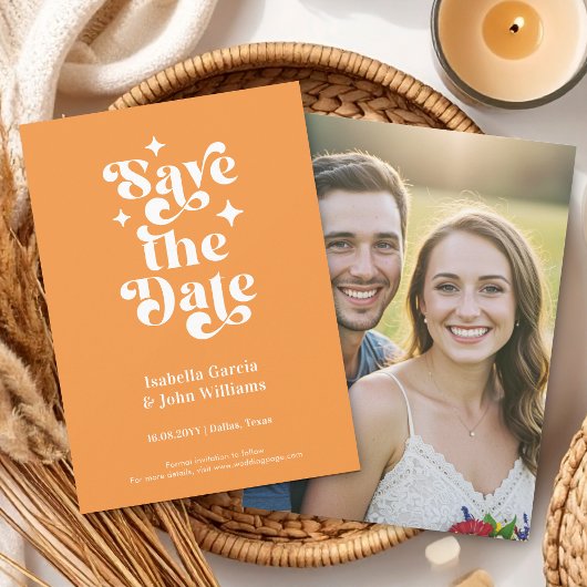 Faire-part Modern Orange Typography Photo Save The Date