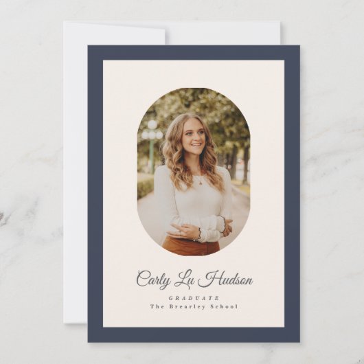 Faire-part Modern Oval Blue High School Photo Graduate (Devant)