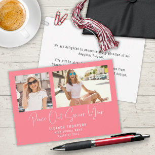 Faire-part Modern Peace Out 2 Photo 2022 Graduation Pink