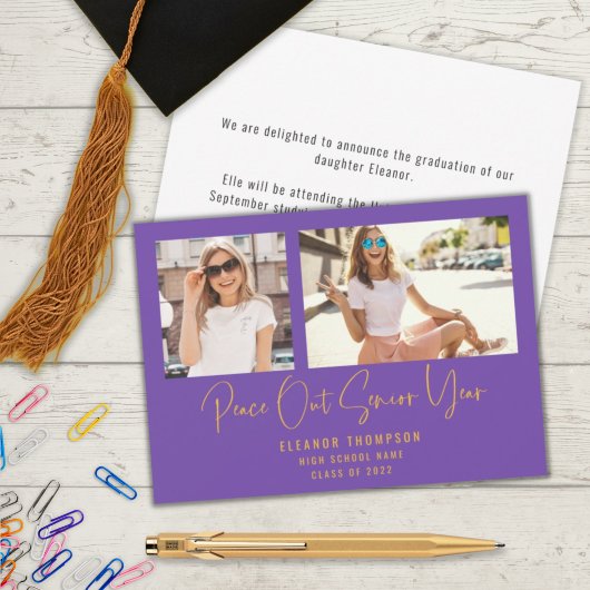 Faire-part Modern Peace Out 2 Photo 2022 Graduation Purple