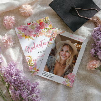 Faire-part Modern photo Boho Pink Lavender floral graduation