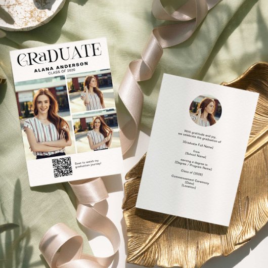 Faire-part Modern Photo Graduation Announcement QR Code Video