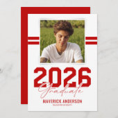 Faire-part Modern Red Masculine Photo Graduation (Devant / Derrière)