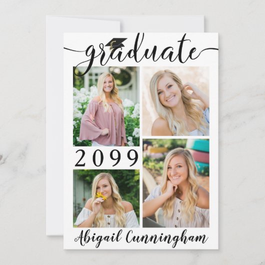 Faire-part Modern Script 5 Photo Collage Graduate (Devant)