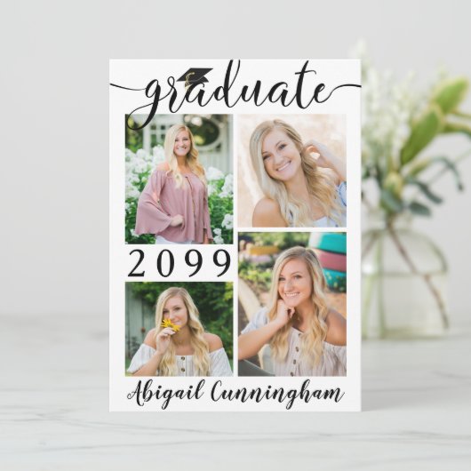 Faire-part Modern Script 5 Photo Collage Graduate (Debout devant)