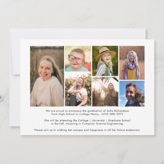 Faire-part Modern Script 8 Photo Collage Simple Graduation (Dos)