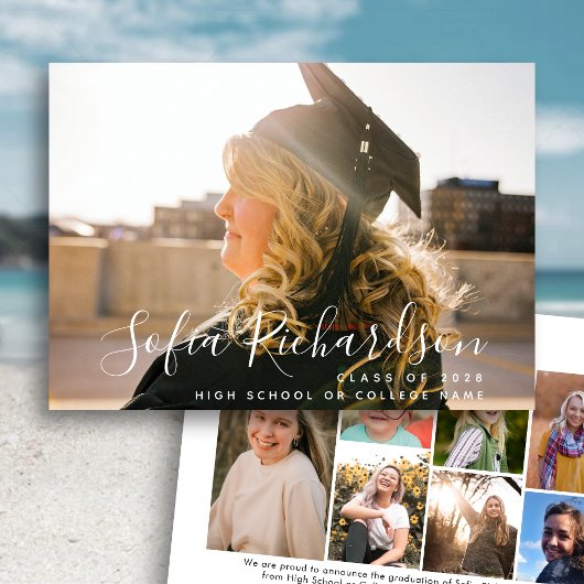 Faire-part Modern Script 8 Photo Collage Simple Graduation