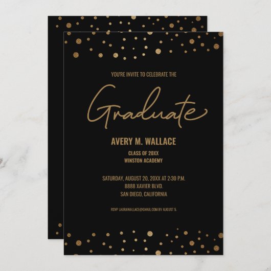 Faire-part Modern Script Gold Célébrer l'invitation des diplô (Devant / Derrière)