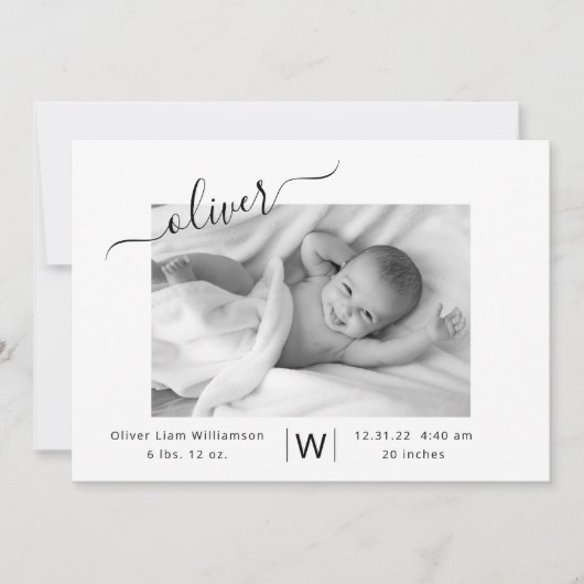 Faire-part Modern Script Photo Collage Nouveau bébé naissance (Devant)