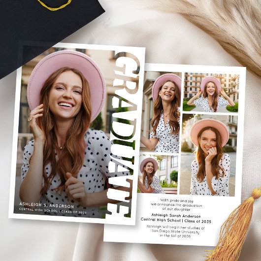Faire-part Modern Simple Graduate 4 Photo Collage Graduation 