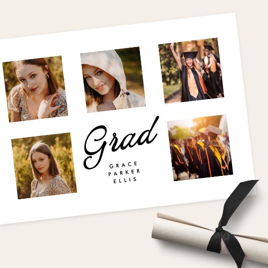 Faire-part Modern Simple Minimal 5 Photo Collage Graduation