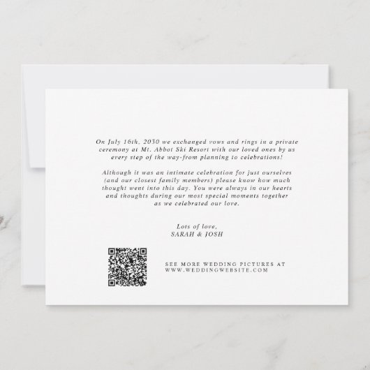 Faire-part Modern Simple QR Code Juste Marié Photo Mariage (Dos)