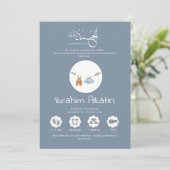 Faire-part Modern Slate Blue Islamic Baby Boy Birth (Debout devant)