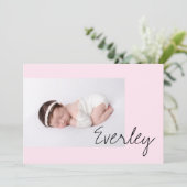 Faire-part Modern Soft Pink Baby Girl Name Script Photo Birth (Debout devant)