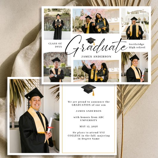 Faire-part Modern Trendy 7 Photo Graduation Collage