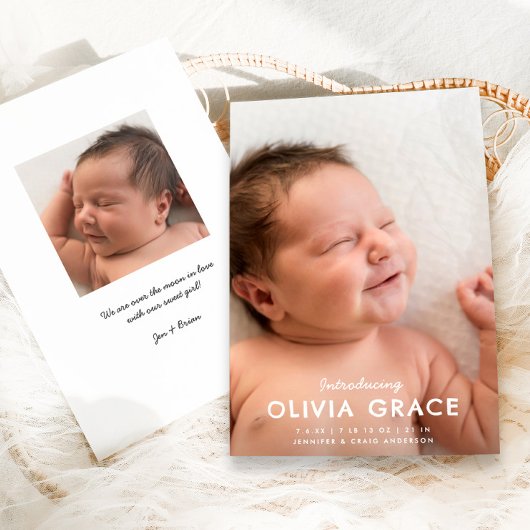 Faire-part Modern Typography Introducing Baby Photo Birth 