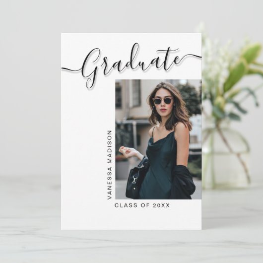 Faire-part Moderne | 1 Élégant script photo (Debout devant)