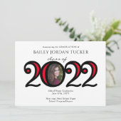 Faire-part Moderne 2022 Couleurs de l'école Photo Red Graduat (Debout devant)