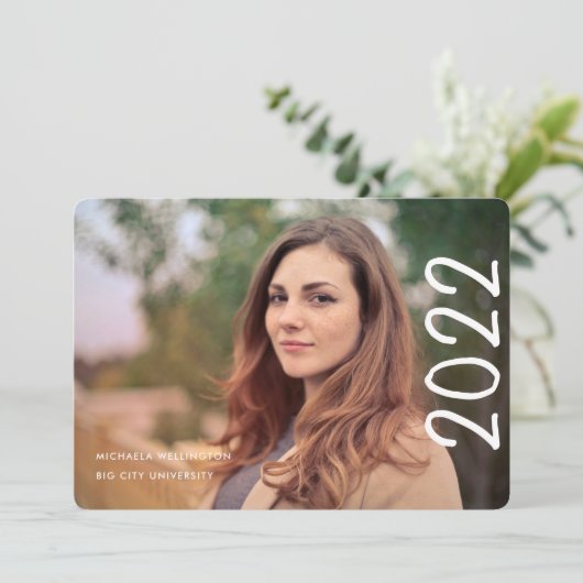 Faire-part Moderne 2022 Script 1 Photo University Graduation (Debout devant)